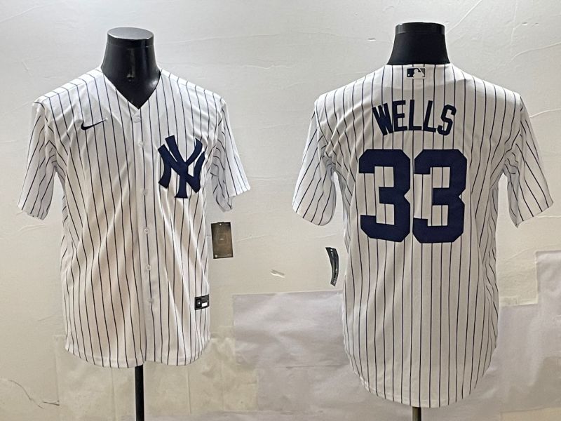 Men New York Yankees 33 Wells White Stripe Game 2025 Nike MLB Jersey style 1